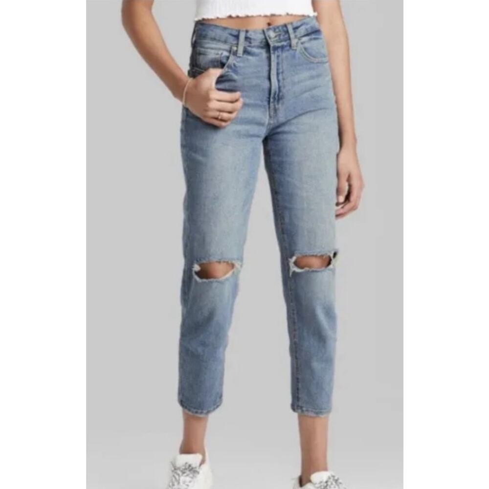 Wild Fable Womens Super High Rise Distressed Mom Medium Wash Cotton Jeans Small